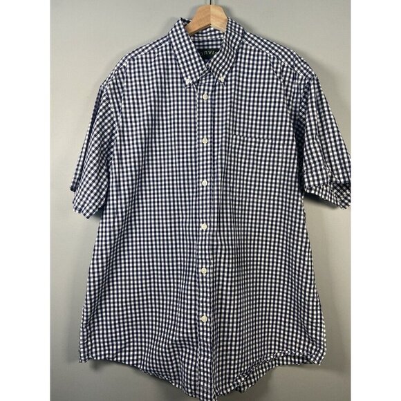 ORVIS Men's Navy Gingham Button Down Shirt Size XL Short Sleeve Outdoor Preppy - Picture 2 of 11